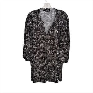 Ava & Grace Black Polka Dot Tunic with Roll Tab Sleeves